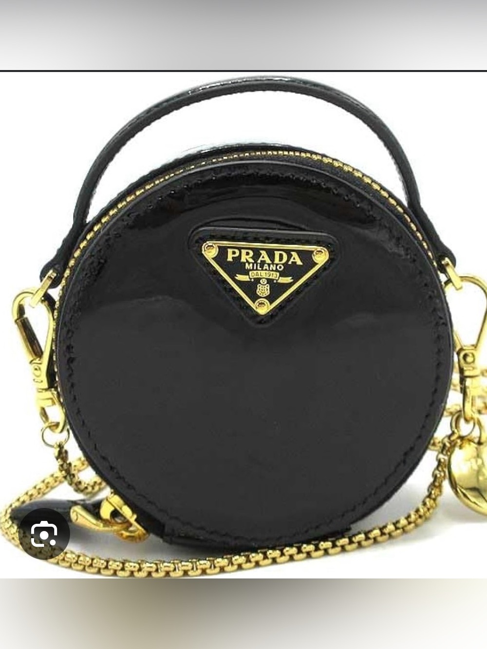 Prada Black Round Leather Mini Bag with Gold Hardware